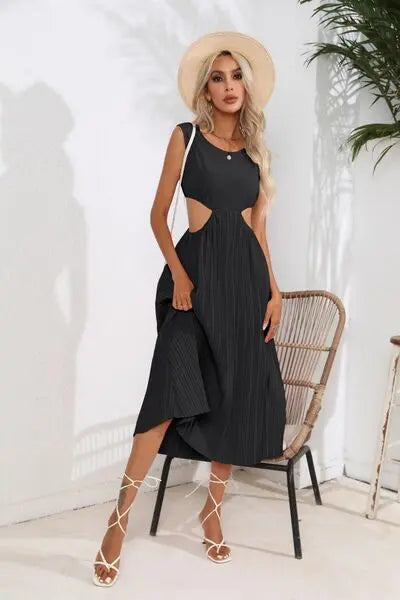 Blue Zone Planet |  Cutout Ruched Round Neck Tank Dress BLUE ZONE PLANET