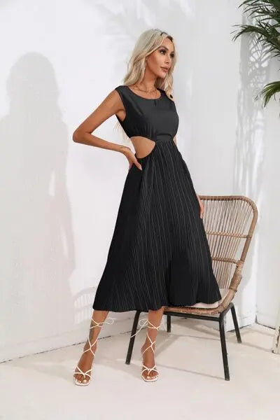 Blue Zone Planet |  Cutout Ruched Round Neck Tank Dress BLUE ZONE PLANET