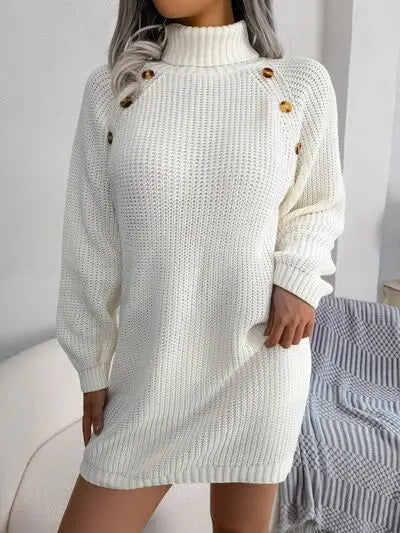 Blue Zone Planet |  Decorative Button Turtleneck Sweater Dress BLUE ZONE PLANET