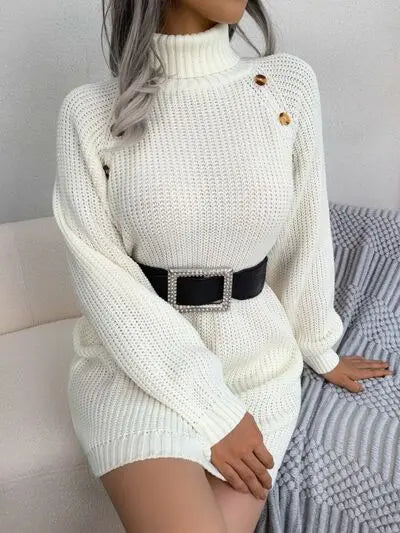Blue Zone Planet |  Decorative Button Turtleneck Sweater Dress BLUE ZONE PLANET