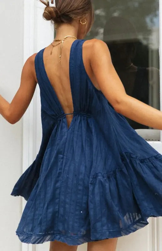 Blue Zone Planet |  Diana's Deep V-Neck Sleeveless Empire Waist Mini Dress BLUE ZONE PLANET