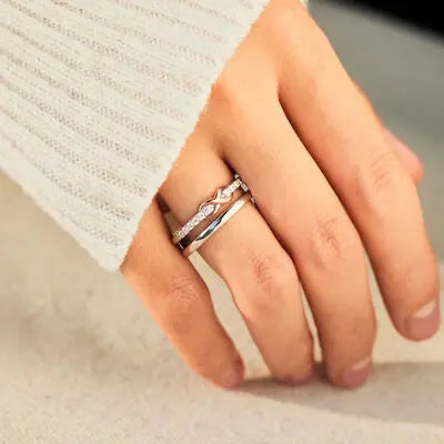 Blue Zone Planet |  Double-Layered Zircon 925 Sterling Silver Ring BLUE ZONE PLANET