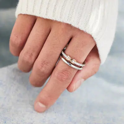 Blue Zone Planet |  Double-Layered Zircon 925 Sterling Silver Ring BLUE ZONE PLANET
