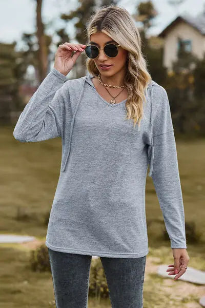 Blue Zone Planet |  Drawstring Dropped Shoulder Hooded T-Shirt BLUE ZONE PLANET