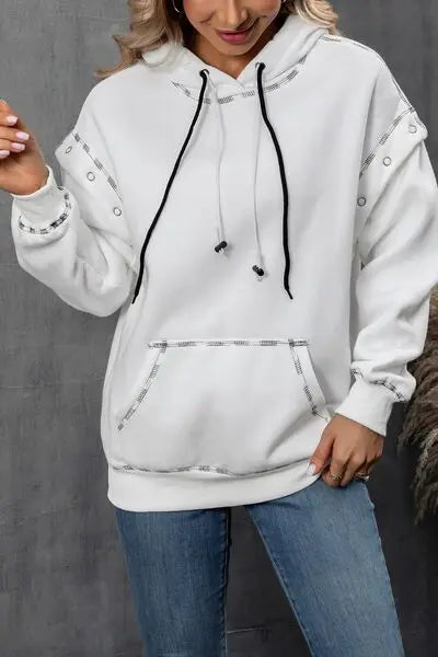 Blue Zone Planet |  Drawstring Kangaroo Pocket Dropped Shoulder Hoodie BLUE ZONE PLANET