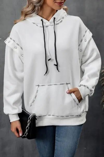 Blue Zone Planet |  Drawstring Kangaroo Pocket Dropped Shoulder Hoodie BLUE ZONE PLANET