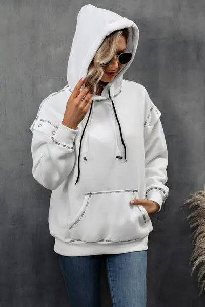 Blue Zone Planet |  Drawstring Kangaroo Pocket Dropped Shoulder Hoodie BLUE ZONE PLANET