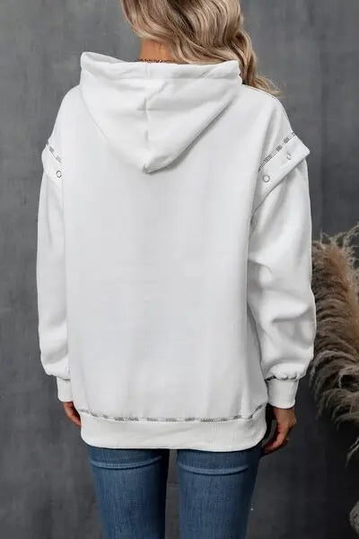 Blue Zone Planet |  Drawstring Kangaroo Pocket Dropped Shoulder Hoodie BLUE ZONE PLANET