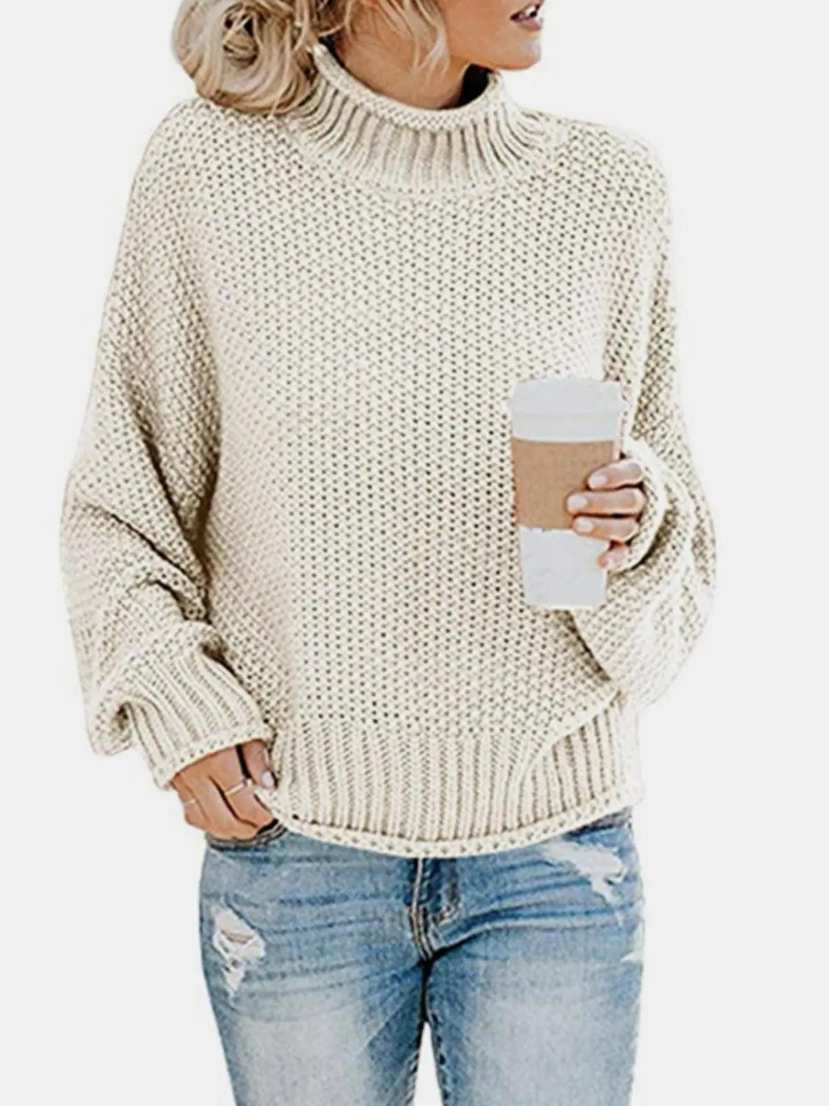 Blue Zone Planet |  Dropped Shoulder Rolled Hem Sweater BLUE ZONE PLANET