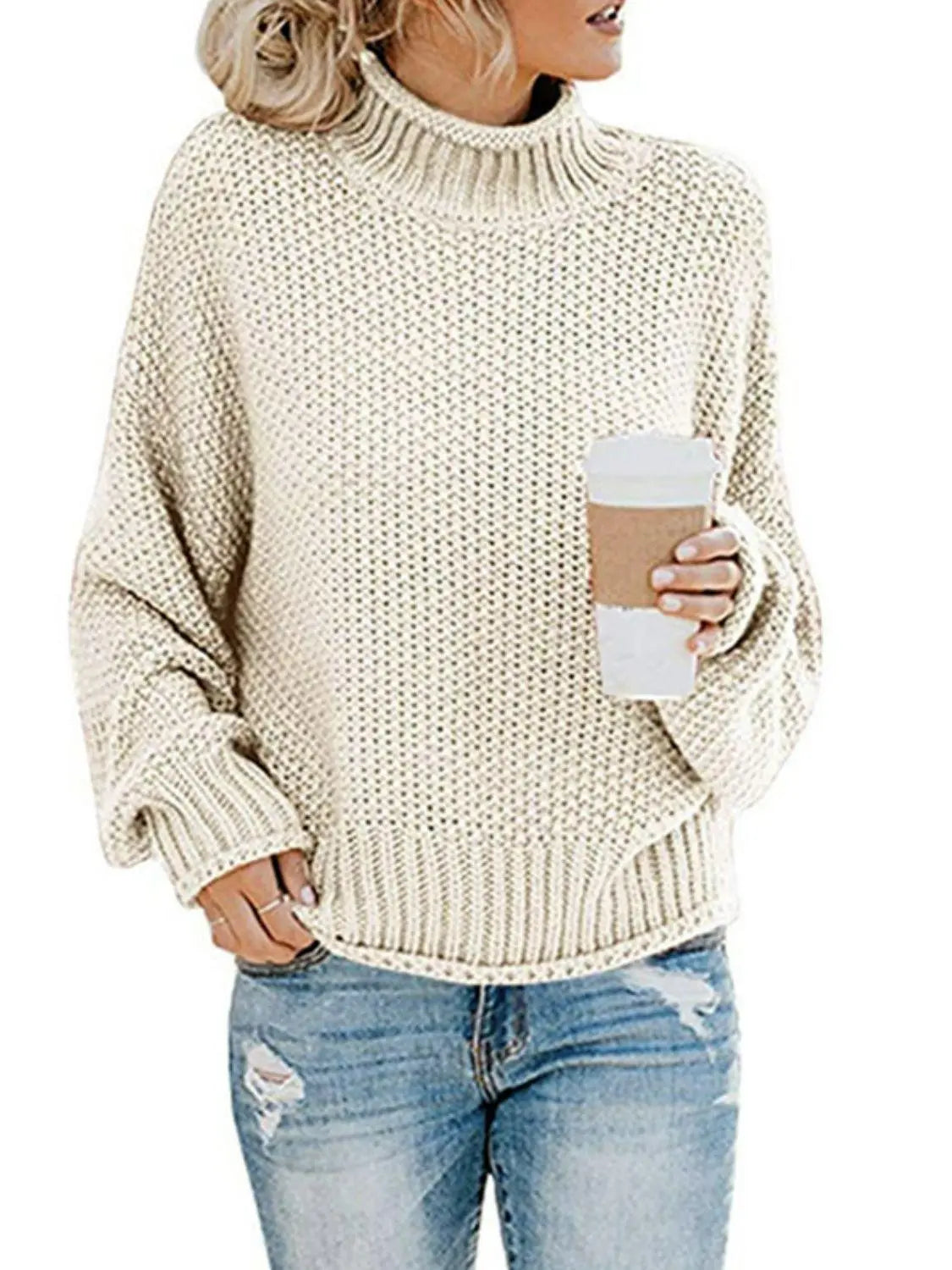 Blue Zone Planet |  Dropped Shoulder Rolled Hem Sweater BLUE ZONE PLANET