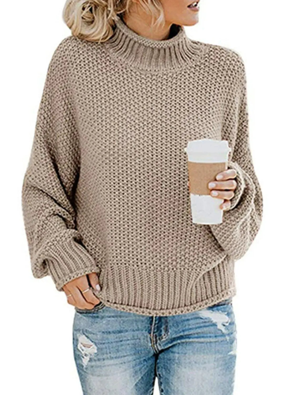 Blue Zone Planet |  Dropped Shoulder Rolled Hem Sweater BLUE ZONE PLANET