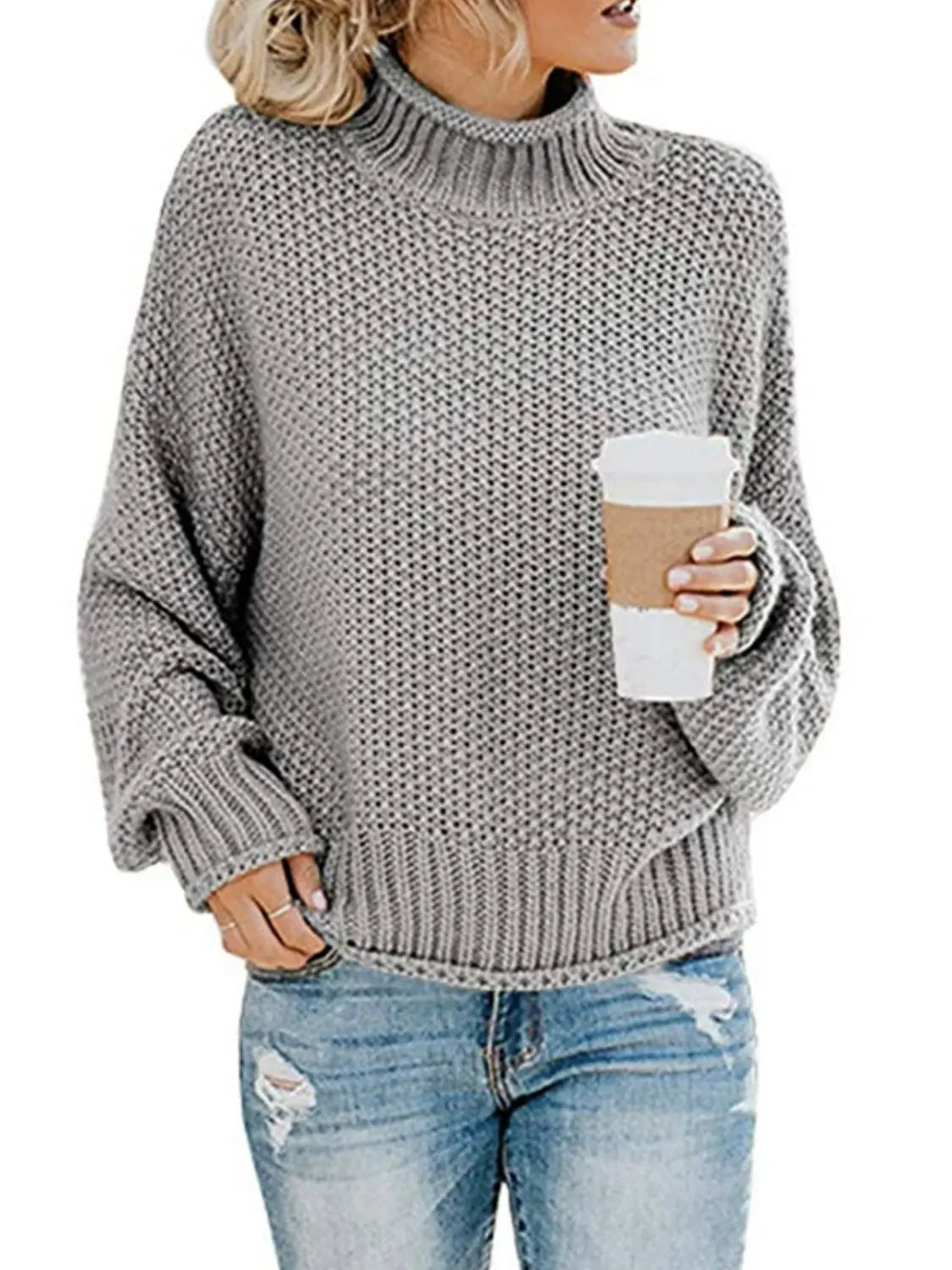Blue Zone Planet |  Dropped Shoulder Rolled Hem Sweater BLUE ZONE PLANET