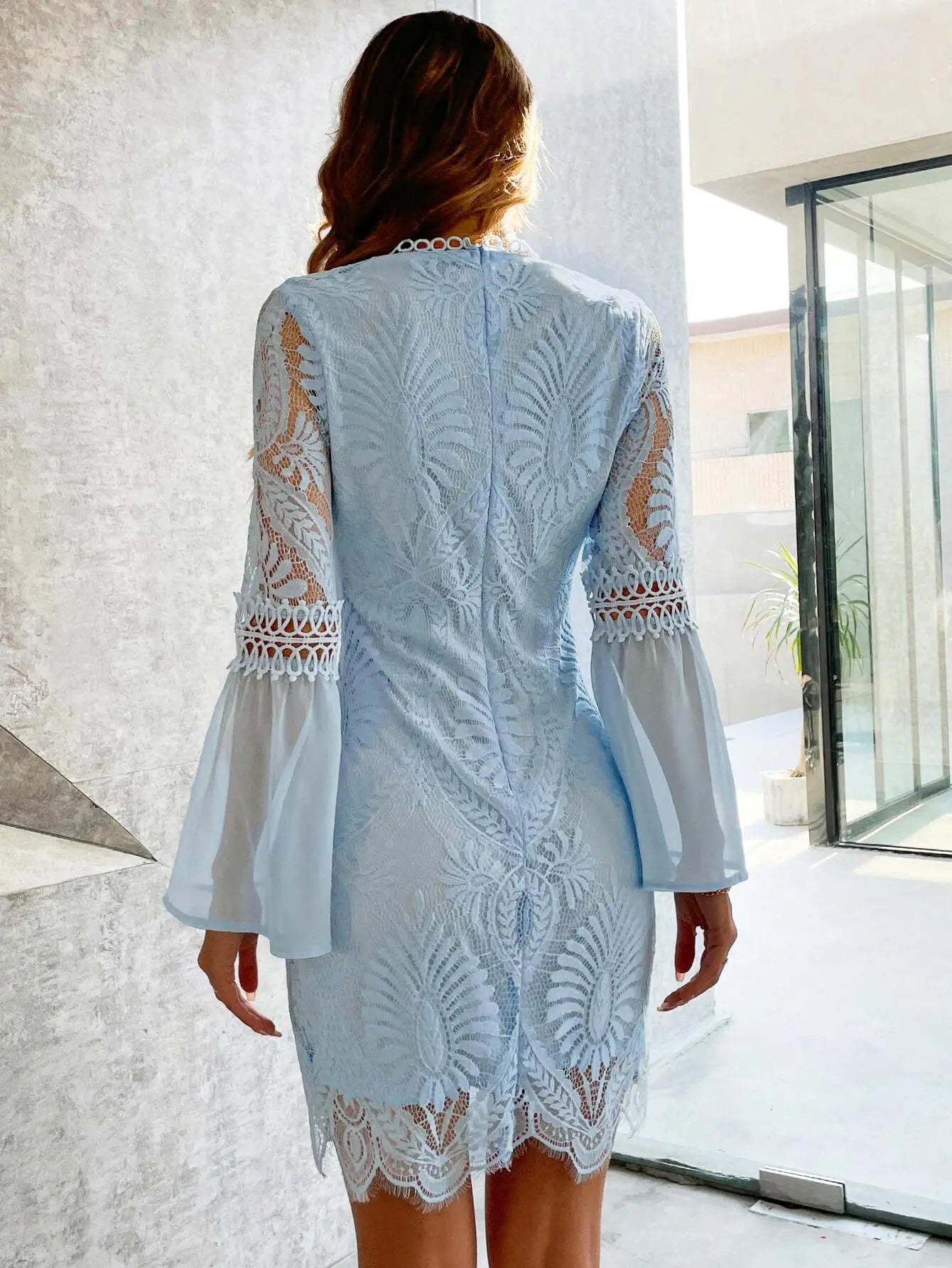 Blue Zone Planet |  EillyBazar Lace Spliced Mesh Sheath Mini Dress BLUE ZONE PLANET