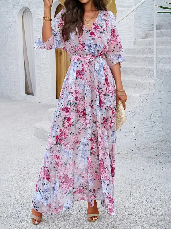 Blue Zone Planet |  Elegant Printed Waist Dress BLUE ZONE PLANET