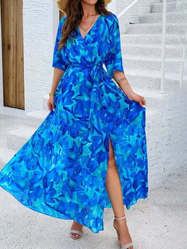 Blue Zone Planet |  Elegant Printed Waist Dress BLUE ZONE PLANET
