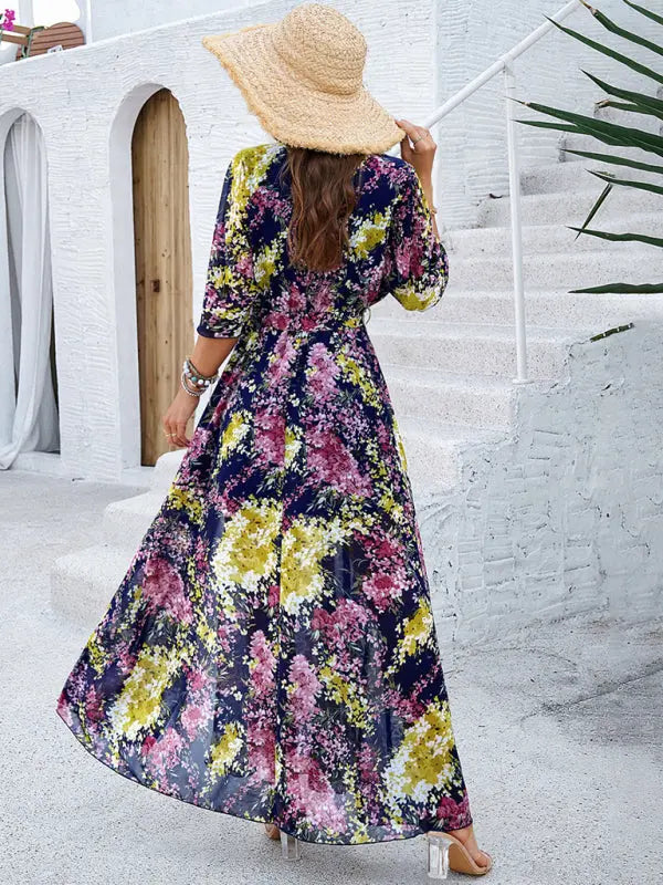 Blue Zone Planet |  Elegant Printed Waist Dress BLUE ZONE PLANET