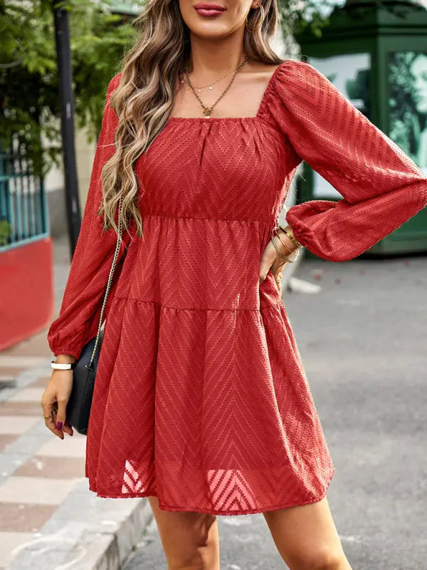 Blue Zone Planet |  Elegant long sleeve waist dress BLUE ZONE PLANET