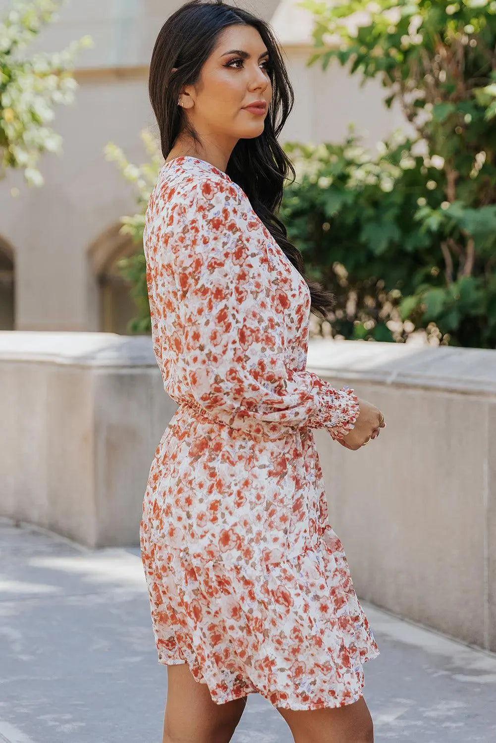 Blue Zone Planet |  Floral Lantern Sleeve Tiered Mini Dress BLUE ZONE PLANET