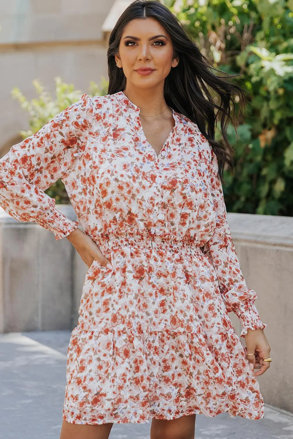 Blue Zone Planet |  Floral Lantern Sleeve Tiered Mini Dress BLUE ZONE PLANET