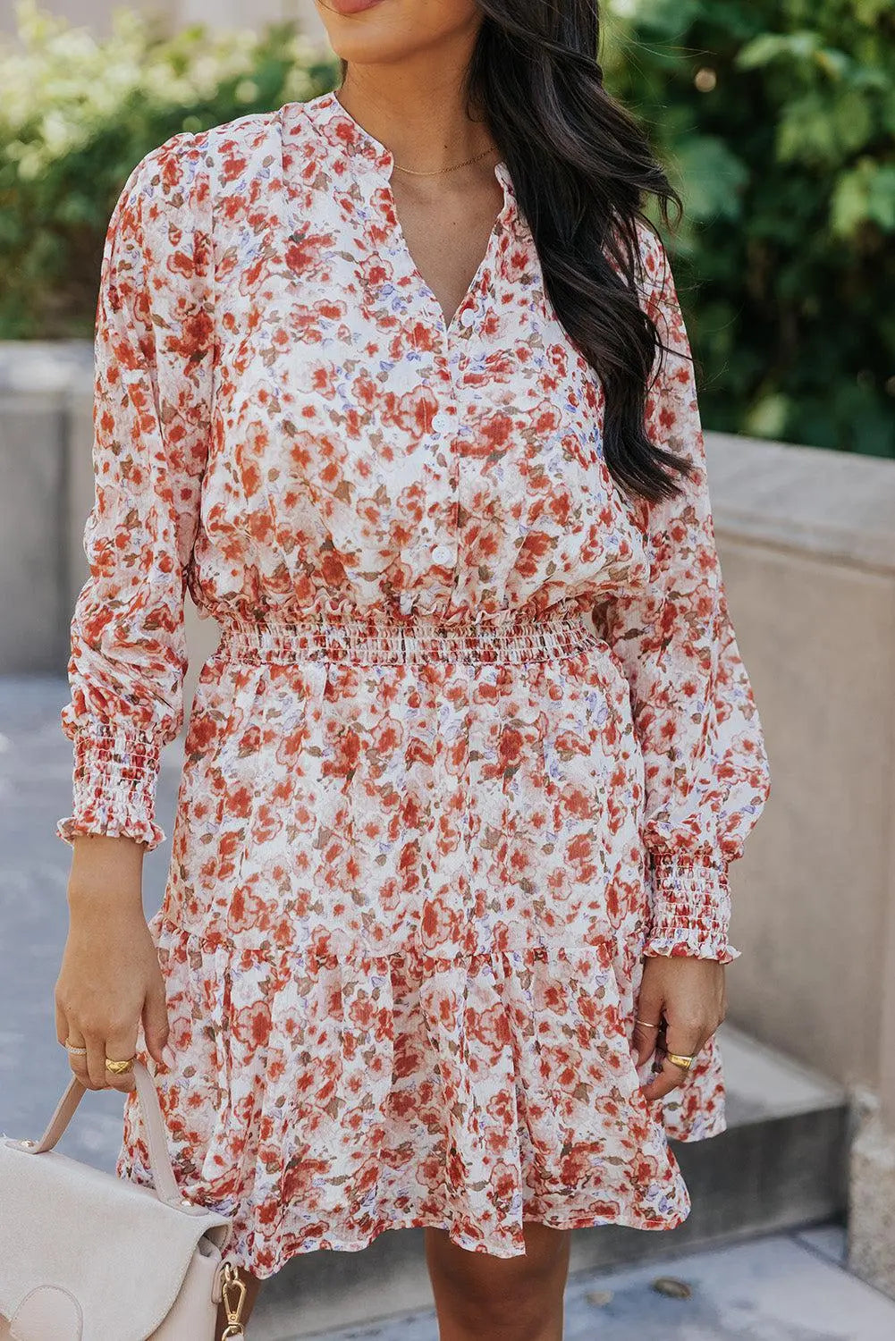 Blue Zone Planet |  Floral Lantern Sleeve Tiered Mini Dress BLUE ZONE PLANET