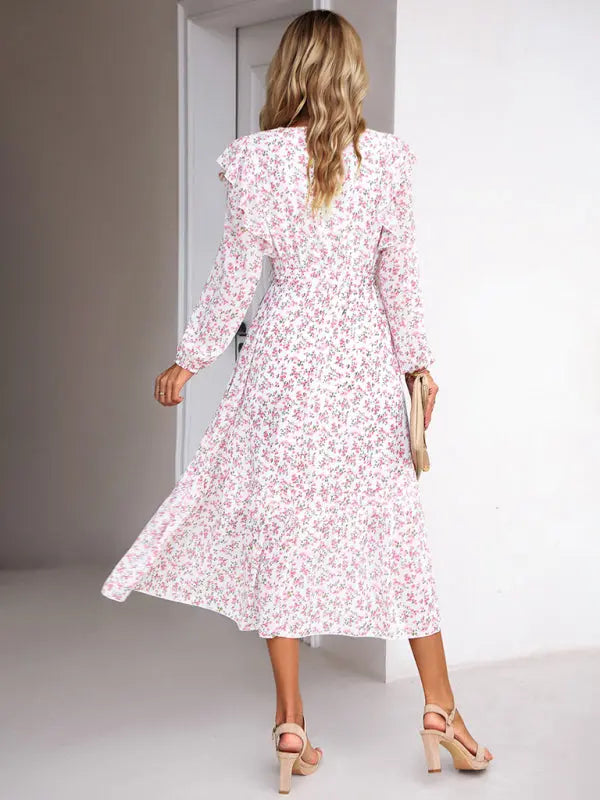 Blue Zone Planet |  Floral V-neck Long Sleeve Dress BLUE ZONE PLANET