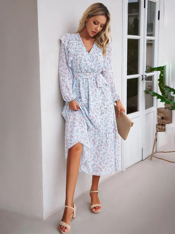 Blue Zone Planet |  Floral V-neck Long Sleeve Dress BLUE ZONE PLANET
