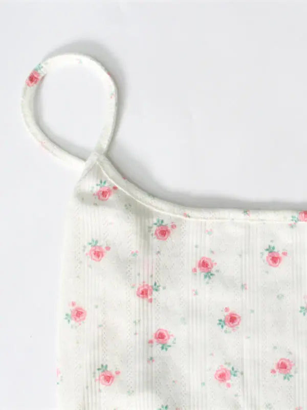 Blue Zone Planet | Floral print backless strap spaghetti strap bodysuit BLUE ZONE PLANET