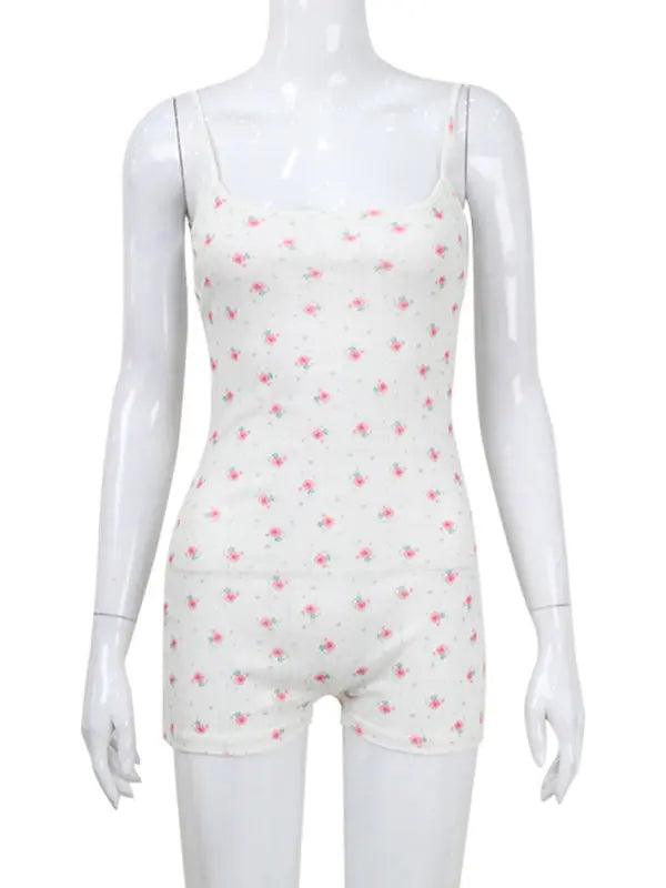 Blue Zone Planet | Floral print backless strap spaghetti strap bodysuit BLUE ZONE PLANET