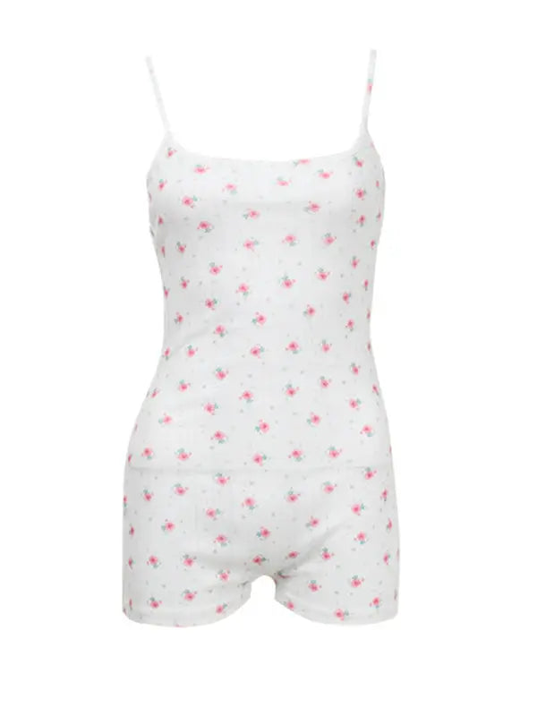 Blue Zone Planet | Floral print backless strap spaghetti strap bodysuit BLUE ZONE PLANET