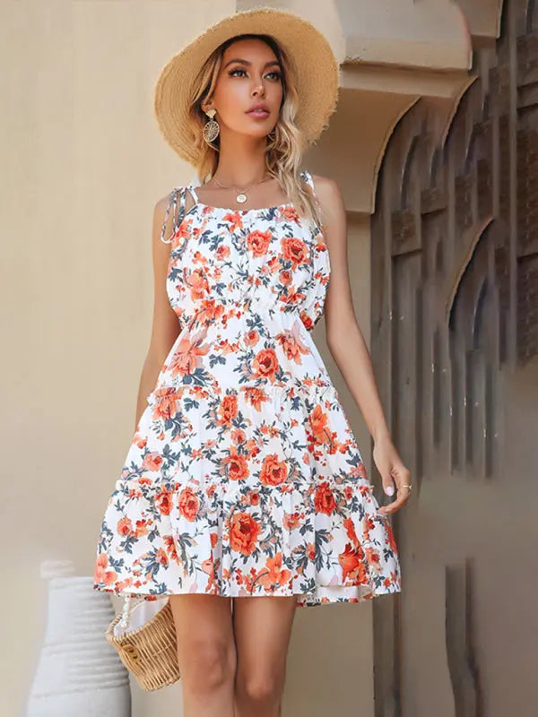 Blue Zone Planet |  Floral print spaghetti strap mini dress BLUE ZONE PLANET