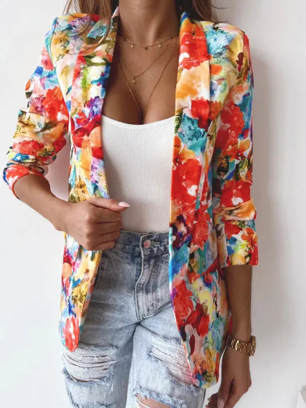 Blue Zone Planet | Floral print spring coat small suit BLUE ZONE PLANET