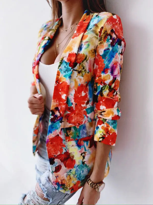 Blue Zone Planet | Floral print spring coat small suit BLUE ZONE PLANET