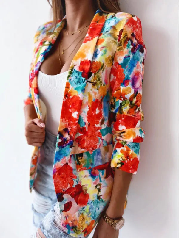 Blue Zone Planet | Floral print spring coat small suit BLUE ZONE PLANET