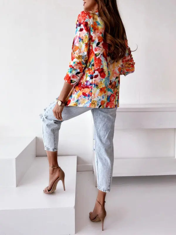 Blue Zone Planet | Floral print spring coat small suit BLUE ZONE PLANET