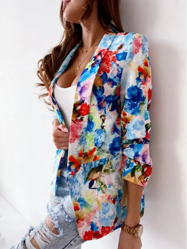 Blue Zone Planet | Floral print spring coat small suit BLUE ZONE PLANET