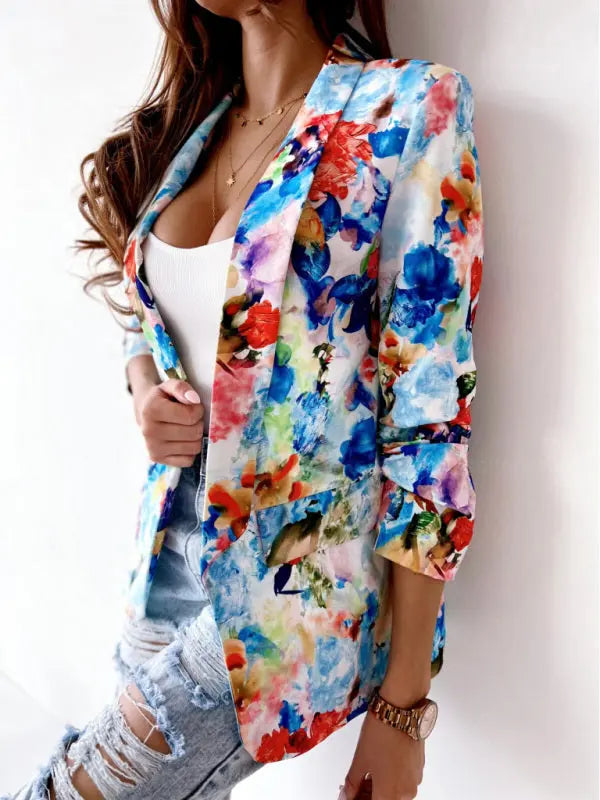Blue Zone Planet | Floral print spring coat small suit BLUE ZONE PLANET