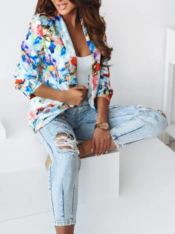 Blue Zone Planet | Floral print spring coat small suit BLUE ZONE PLANET