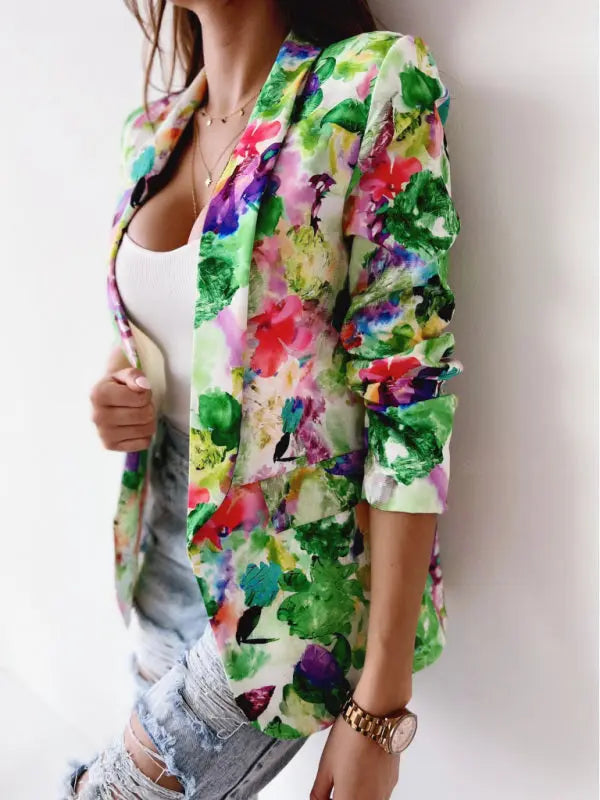 Blue Zone Planet | Floral print spring coat small suit BLUE ZONE PLANET