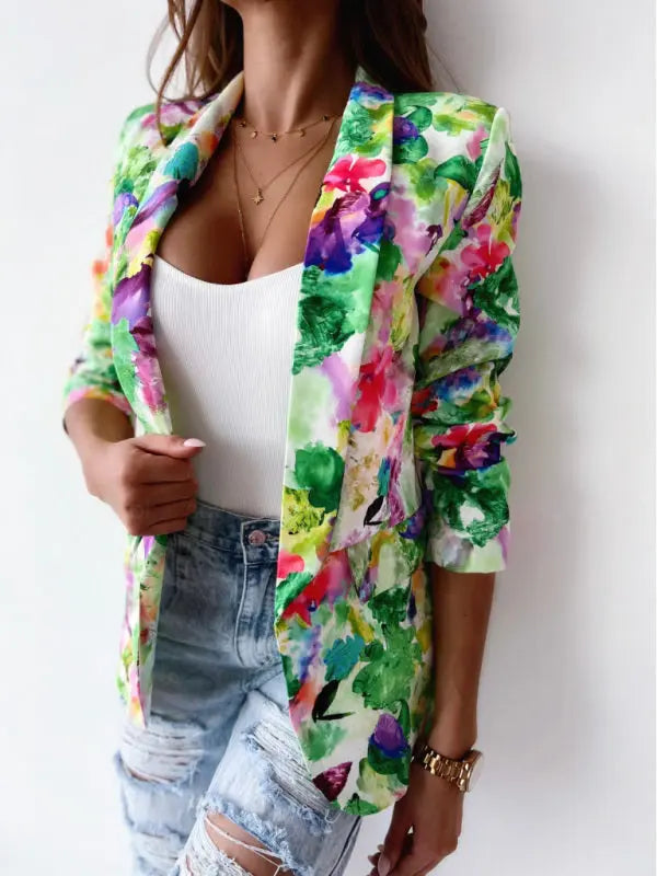 Blue Zone Planet | Floral print spring coat small suit BLUE ZONE PLANET