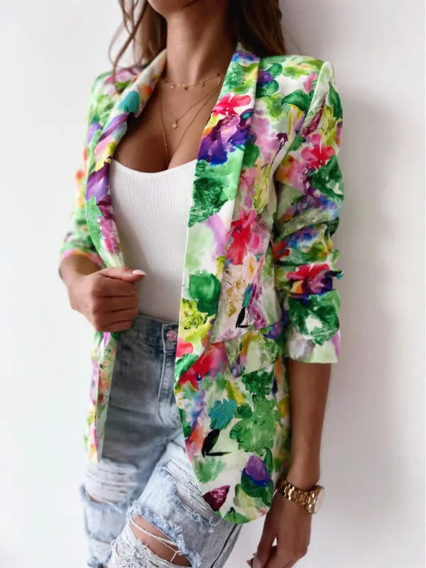 Blue Zone Planet | Floral print spring coat small suit BLUE ZONE PLANET