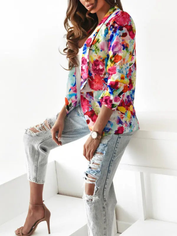 Blue Zone Planet | Floral print spring coat small suit BLUE ZONE PLANET