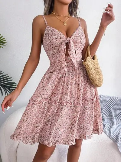 Blue Zone Planet |  Frill Ditsy Floral Spaghetti Strap Mini Dress BLUE ZONE PLANET