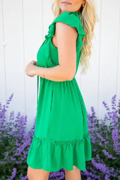 Blue Zone Planet |  Frill Tie Neck Ruffled Sleeveless Mini Dress BLUE ZONE PLANET