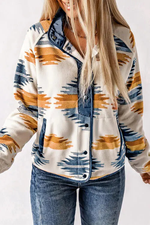 Blue Zone Planet |  Geometric Snap Button Long Sleeve Jacket BLUE ZONE PLANET