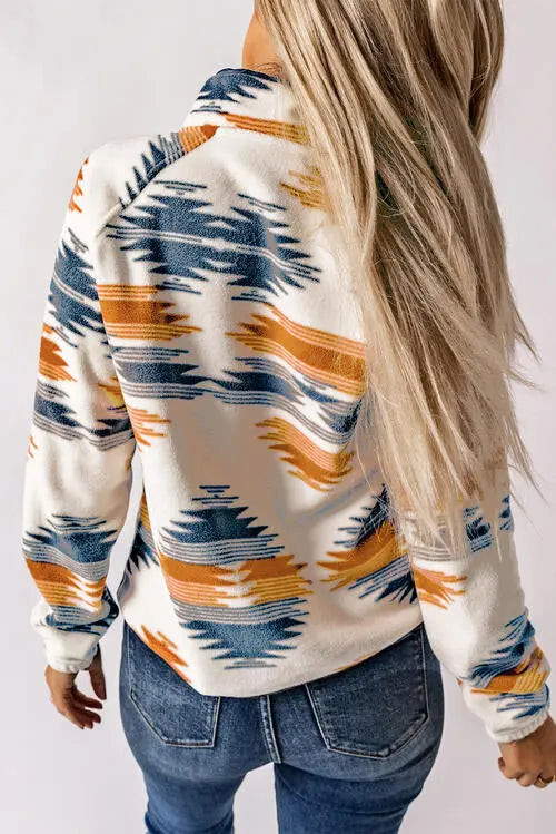Blue Zone Planet |  Geometric Snap Button Long Sleeve Jacket BLUE ZONE PLANET