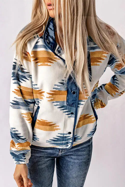 Blue Zone Planet |  Geometric Snap Button Long Sleeve Jacket BLUE ZONE PLANET