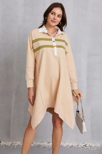 Blue Zone Planet |  Half Button Handkerchief Hem Dress BLUE ZONE PLANET