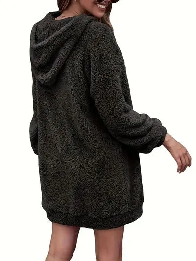 Blue Zone Planet |  Half Zip Dropped Shoulder Oversized Hoodie BLUE ZONE PLANET