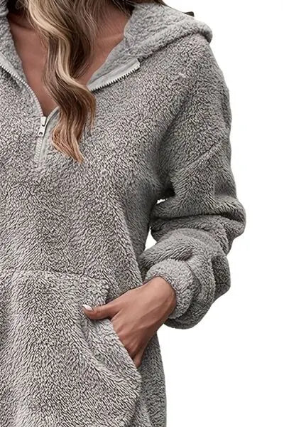 Blue Zone Planet |  Half Zip Dropped Shoulder Oversized Hoodie BLUE ZONE PLANET