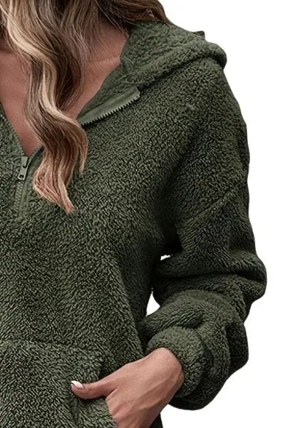 Blue Zone Planet |  Half Zip Dropped Shoulder Oversized Hoodie BLUE ZONE PLANET
